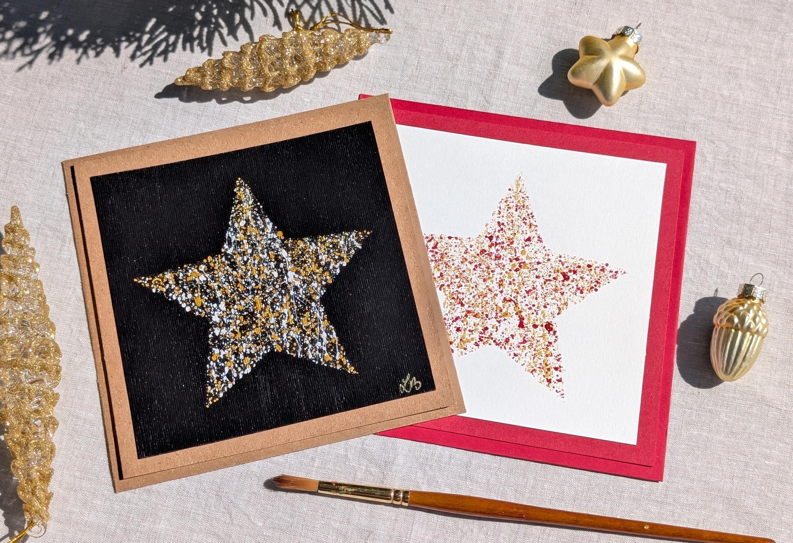Handmade Christmas Tree/Star Card, Minimalist Holiday Greeting Card, Card and Envelope, Acrylic Paint, Premium Paper for Acrylics, 2026