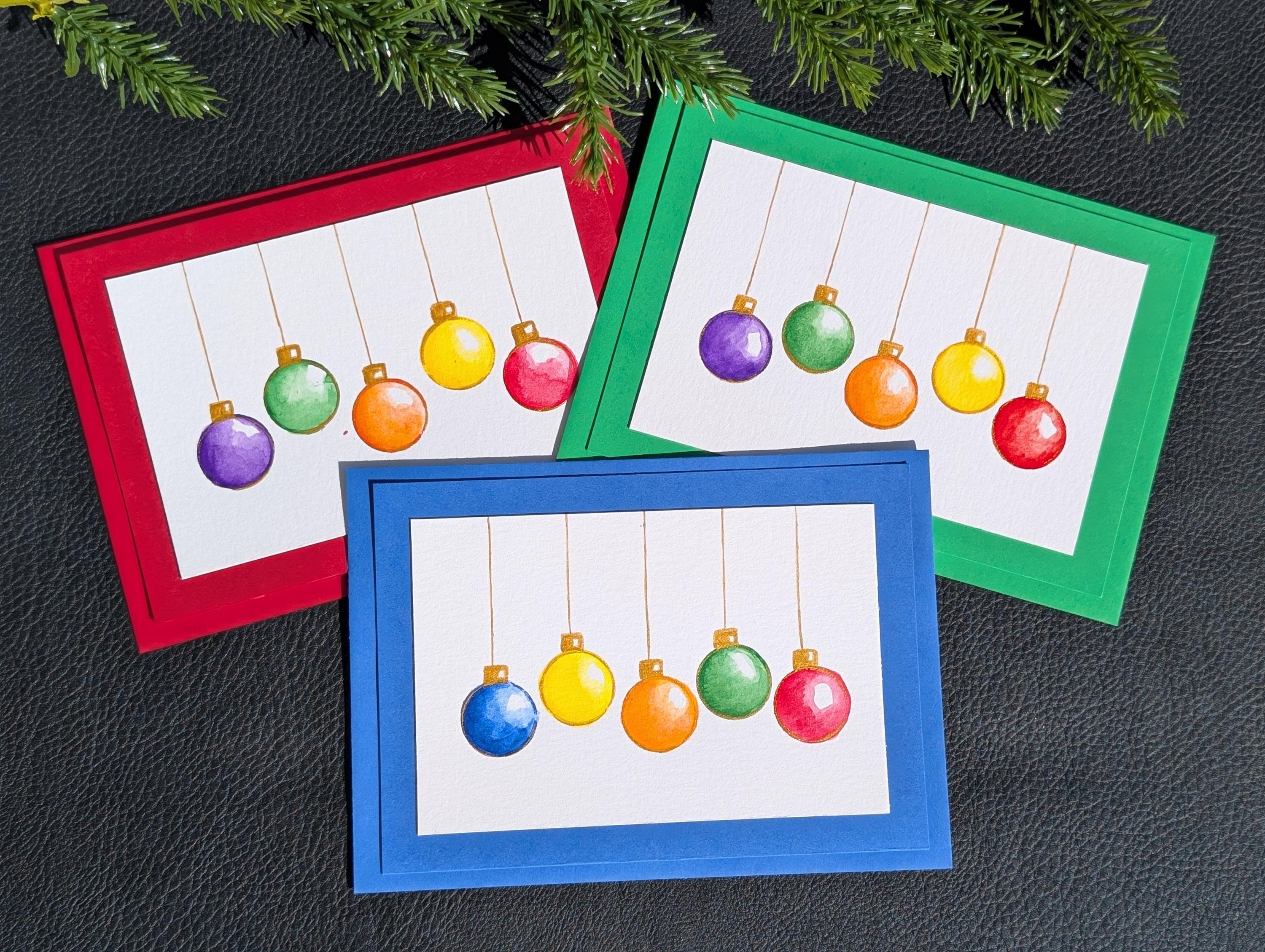 Hand Painted Christmas Card: Colorful Baubles Holiday Greetings, Premium Card and Envelope, Acrylics Paint, Premium Paper, 2026